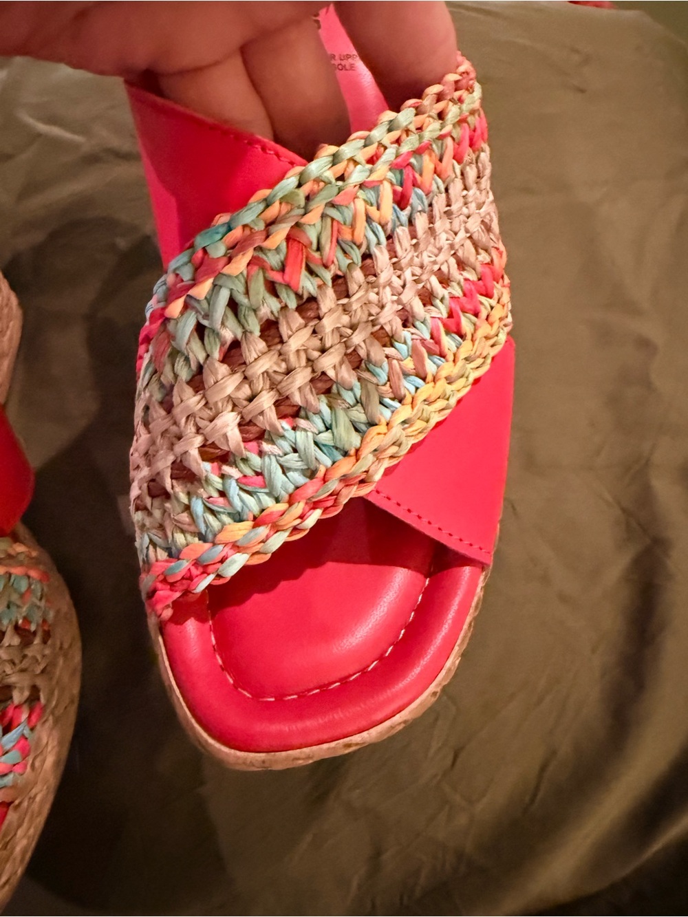 Spring Step Red Multicolor Raffia Wedge Mules - Picture 14 of 14